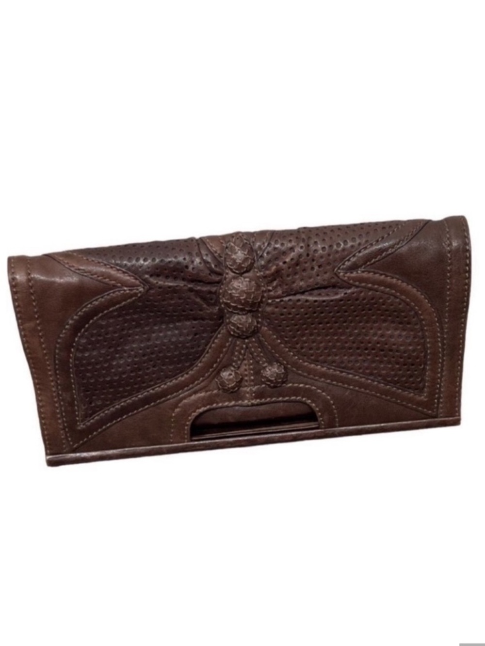 LOCKHEART Leather Butterfly Clutch Brown EUC